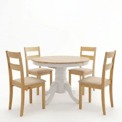 Τραπεζαρία Dallan Lars  5τεμ λευκό με φυσική απόχρωση rubberwood Φ100(+38)x100x75εκ