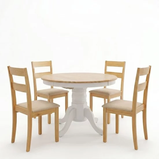 Τραπεζαρία Dallan Lars  5τεμ λευκό με φυσική απόχρωση rubberwood Φ100(+38)x100x75εκ