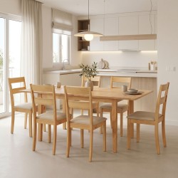 Τραπεζαρία Dallan Country  7τεμ σε φυσική απόχρωση rubberwood 120-150x80x74εκ