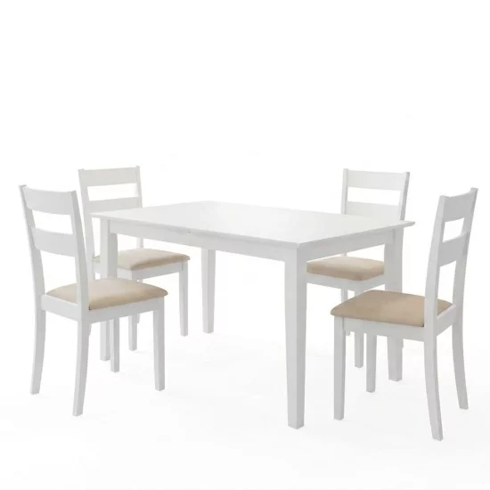 Τραπεζαρία Dallan Mabor  5τεμ λευκό rubberwood 120-150x80x73,8εκ