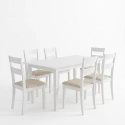 Τραπεζαρία Dallan Mabor  7τεμ λευκό rubberwood 120-150x80x73,8εκ