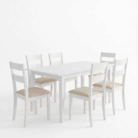 Τραπεζαρία Dallan Mabor  7τεμ λευκό rubberwood 120-150x80x73,8εκ