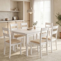 Τραπεζαρία Dallan Mabor  7τεμ λευκό rubberwood 120-150x80x73,8εκ