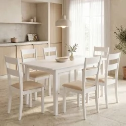 Τραπεζαρία Dallan Mabor  7τεμ λευκό rubberwood 120-150x80x73,8εκ
