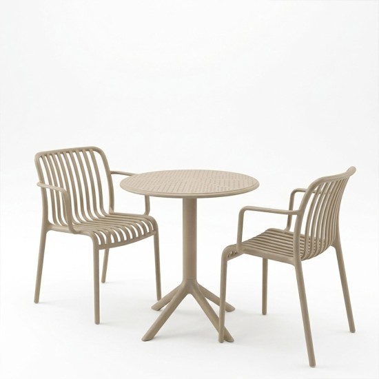 Τραπεζαρία Mercon Zoi  σετ 3τεμ cappuccino PP Φ60x75εκ