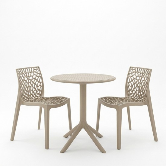 Τραπεζαρία Mercon Hush  σετ 3τεμ cappuccino PP Φ60x75εκ