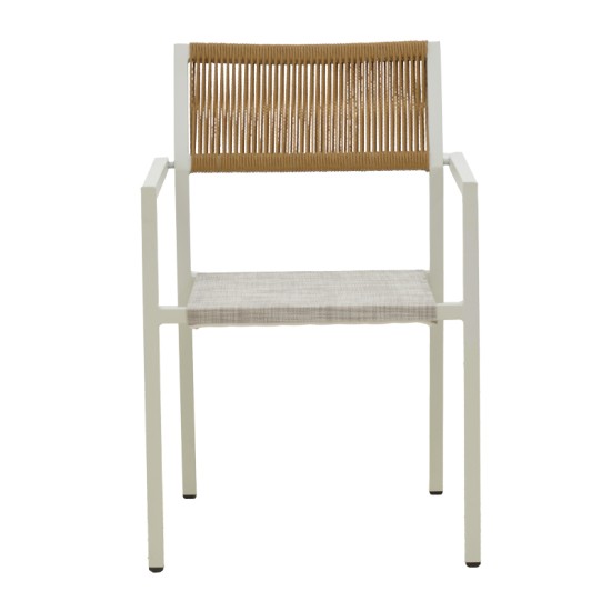 Τραπεζαρία Dagyn Savor  σετ 7τεμ λευκό αλουμίνιο με textline PE rattan σε φυσική απόχρωση 180-240x90x76εκ