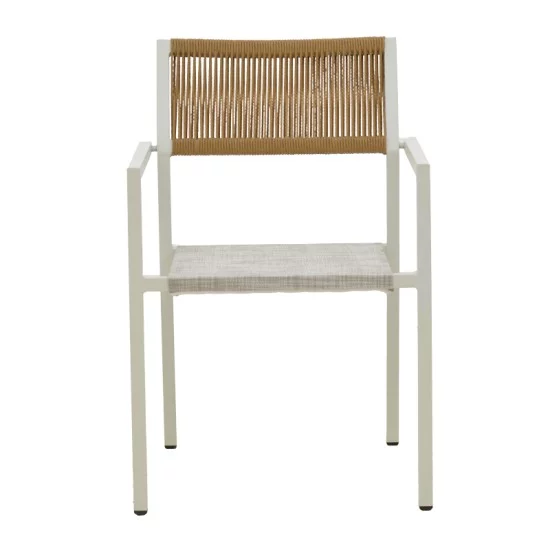 Τραπεζαρία Dagyn Savor  σετ 7τεμ λευκό αλουμίνιο με textline PE rattan σε φυσική απόχρωση 180-240x90x76εκ