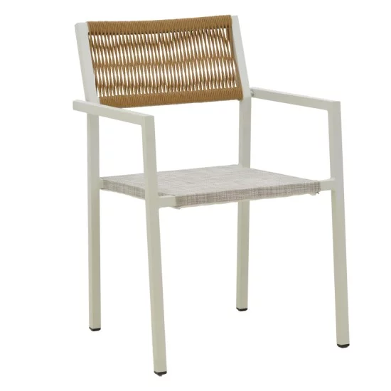Τραπεζαρία Dagyn Savor  σετ 7τεμ λευκό αλουμίνιο με textline PE rattan σε φυσική απόχρωση 180-240x90x76εκ