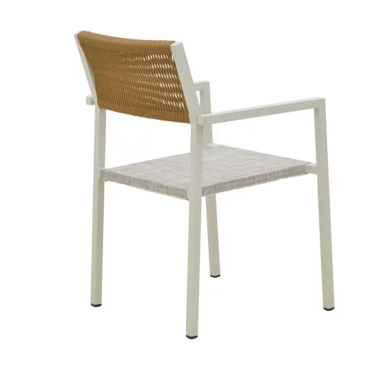 Τραπεζαρία Dagyn Savor  σετ 7τεμ λευκό αλουμίνιο με textline PE rattan σε φυσική απόχρωση 180-240x90x76εκ