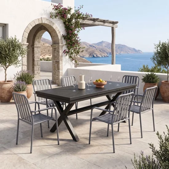 Τραπεζαρία Dagyn Vista  σετ 7τεμ ανθρακί αλουμίνιο 180-240x90x76εκ