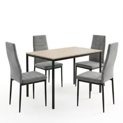 Τραπεζαρία με Καρέκλα Parker γκρι και Τραπέζι Faragio μαύρο με φυσική απόχρωση 120x75x75εκ Σετ 5τεμ