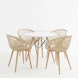 Τραπεζαρία με Πολυθρόνες Ezra cappuccino και Τραπέζι Julita λευκό Φ80x73εκ Σετ 5τεμ