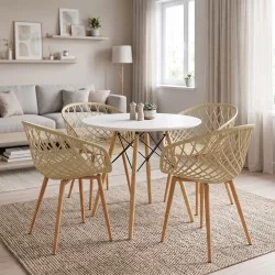 Τραπεζαρία με Πολυθρόνες Ezra cappuccino και Τραπέζι Julita λευκό Φ80x73εκ Σετ 5τεμ