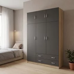 Ντουλάπα τρίφυλλη με πατάρι Alvia  sonoma με ανθρακί 150x51x240εκ