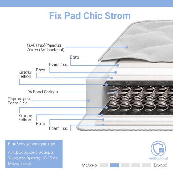 Στρώμα Fix Pad Chic Strom μονής όψης 18-19cm 90x200εκ Model: 207-000002