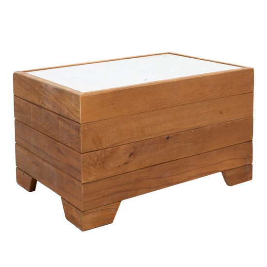 Τραπέζι Otis pakoworld ξύλο οξιάς καρυδί-λευκό μάρμαρο 60x42x35εκ Model: 211-000012