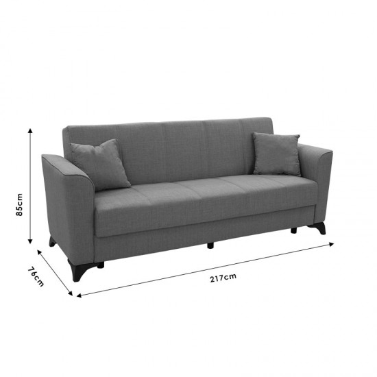 Kαναπές κρεβάτι Asma pakoworld 3θέσιος ύφασμα γκρι 217x76x85εκ Model: 213-000007