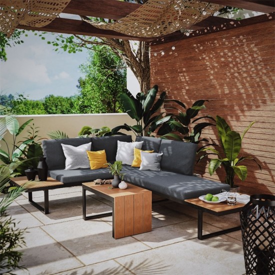 Σαλόνι κήπου Christie αλουμίνιο-polywood ύφασμα γκρι-φυσικό Model: 219-000001