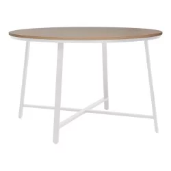 Τραπέζι Gianno  μελαμίνη σε φυσική απόχρωση και πόδι λευκό μέταλλο Φ120x76εκ