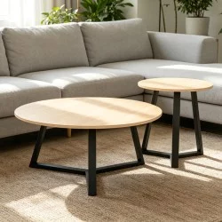 Βοηθητικό τραπέζι Berton  taupe με μαύρο μέταλλο Φ45x52εκ