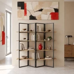 Βιβλιοθήκη ραφιέρα Strake  σε φυσική απόχρωση μαύρο μέταλλο 140x30x160εκ