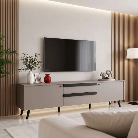 Έπιπλο τηλεόρασης Nectra  taupe με μαύρο 180x40x56εκ