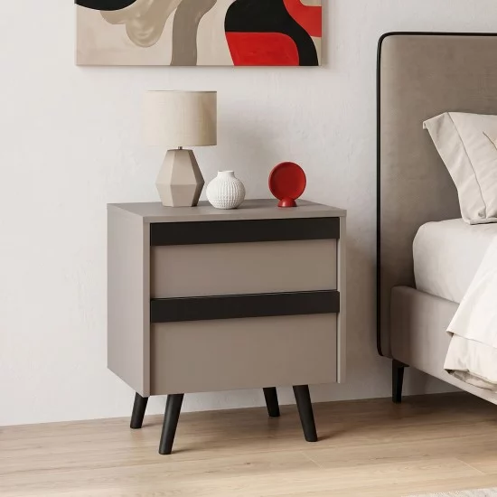Κομοδίνο Nectra  taupe με μαύρο 50x40x56εκ