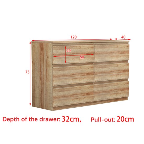 Συρταριέρα Cindy pakoworld 6 συρταριών φυσικό 120x40x75εκ Model: 230-000007