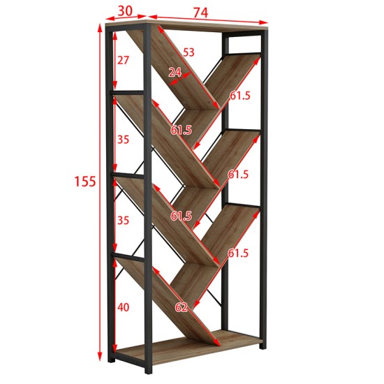 Βιβλιοθήκη Alex pakoworld καρυδί-μαύρο 74x30x153εκ Model: 230-000015