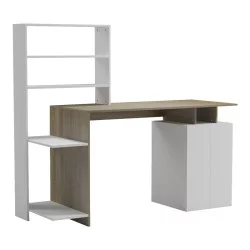 Γραφείο με βιβλιοθήκη και ντουλάπι Meza  sonoma-λευκό 146.3x55x128.8εκ