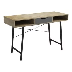 Γραφείο εργασίας Komo ε sonoma-γκρι - μαύρα μεταλλικά πόδια 120x48x76εκ