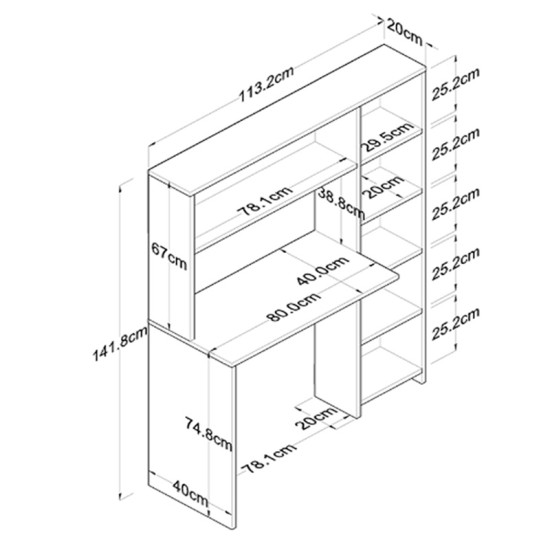 Γραφείο με βιβλιοθήκη Janson  σε oak απόχρωση 113.2x40x141.8εκ