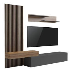 Σύνθετο σαλονιού Litende  σε ανθρακί-oak απόχρωση 249.4x42.2x199.5εκ