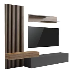 Σύνθετο σαλονιού Litende  σε ανθρακί-oak απόχρωση 249.4x42.2x199.5εκ