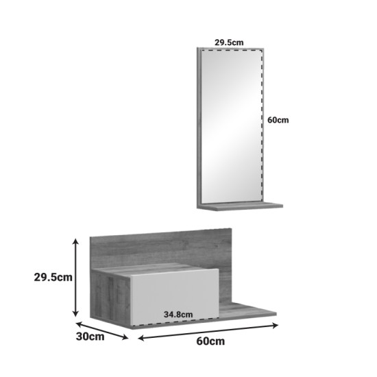 Έπιπλο εισόδου με καθρέπτη Miranda  σε λευκή-oak απόχρωση 60x30x89.5εκ