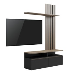 Σύνθετο σαλονιού Perlento  σε μαύρο με sonoma απόχρωση 140x41x219.5εκ