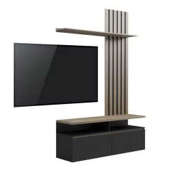 Σύνθετο σαλονιού Perlento  σε μαύρο με sonoma απόχρωση 140x41x219.5εκ