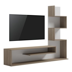 Έπιπλο τηλεόρασης με βιβλιοθήκη Cazenda  σε sonoma με λευκή απόχρωση 160x29x126εκ