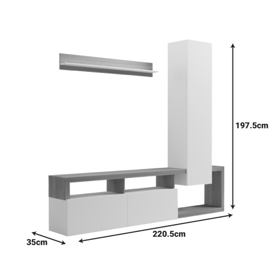 Σύνθετο σαλονιού Leganto  σε sonoma με λευκή απόχρωση 220.5x35x197.5εκ