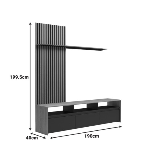 Σύνθετο σαλονιού Delfina  σε sonoma με μαύρη απόχρωση 190x40x199.5εκ