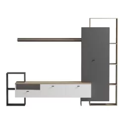 Σύνθετο σαλονιού Ferefia  σε sonoma με λευκή και ανθρακί απόχρωση 240x45.5x189.5εκ