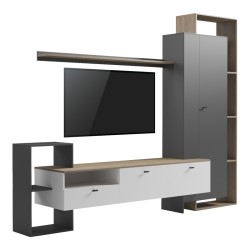 Σύνθετο σαλονιού Ferefia  σε sonoma με λευκή και ανθρακί απόχρωση 240x45.5x189.5εκ