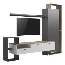 Σύνθετο σαλονιού Ferefia  σε sonoma με λευκή και ανθρακί απόχρωση 240x45.5x189.5εκ