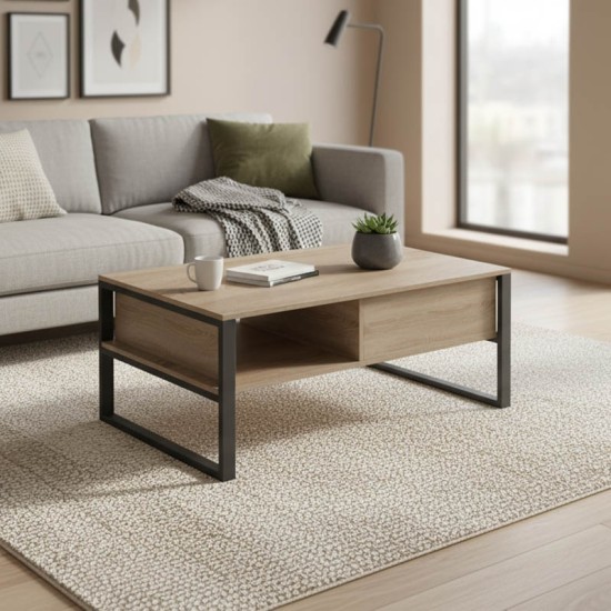 Τραπέζι σαλονιού Bendon  σε sonoma-μαύρη απόχρωση 100x60x44.5εκ