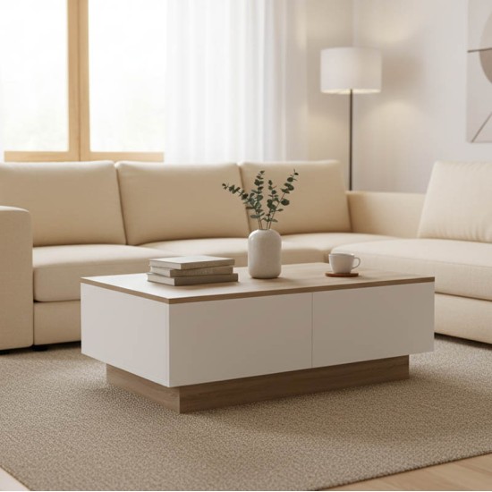 Τραπέζι σαλονιού Winey  σε sonoma-λευκή απόχρωση 90x60x31.5εκ