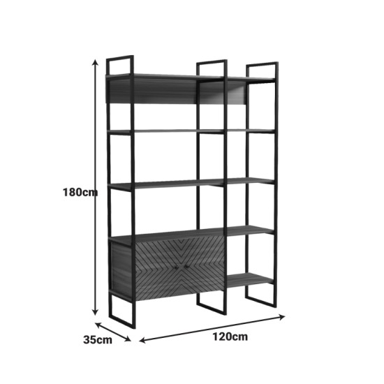 Βιβλιοθήκη Rhombo  καρυδί-μαύρο 120x35x180εκ