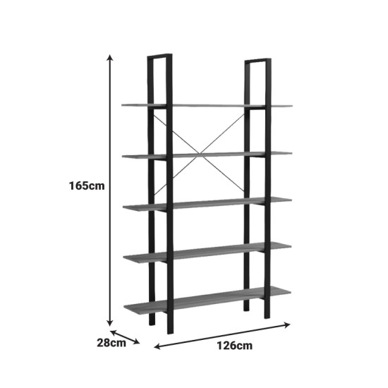 Βιβλιοθήκη-Ραφιέρα Loftie  sonoma-μαύρο μέταλλο 126x28x165εκ