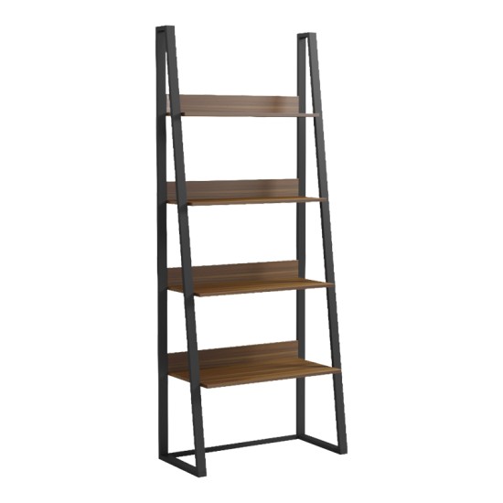 Βιβλιοθήκη-Ραφιέρα Alfa  καρυδι-μαύρο μέταλλο 75x36x185εκ
