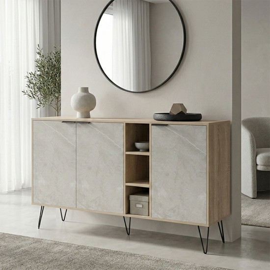 Μπουφές Balain  sonoma-γκρι μπεζ όψη μαρμάρου 142x35.5x83εκ